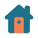 House with medical cross representing in-home therapy visits